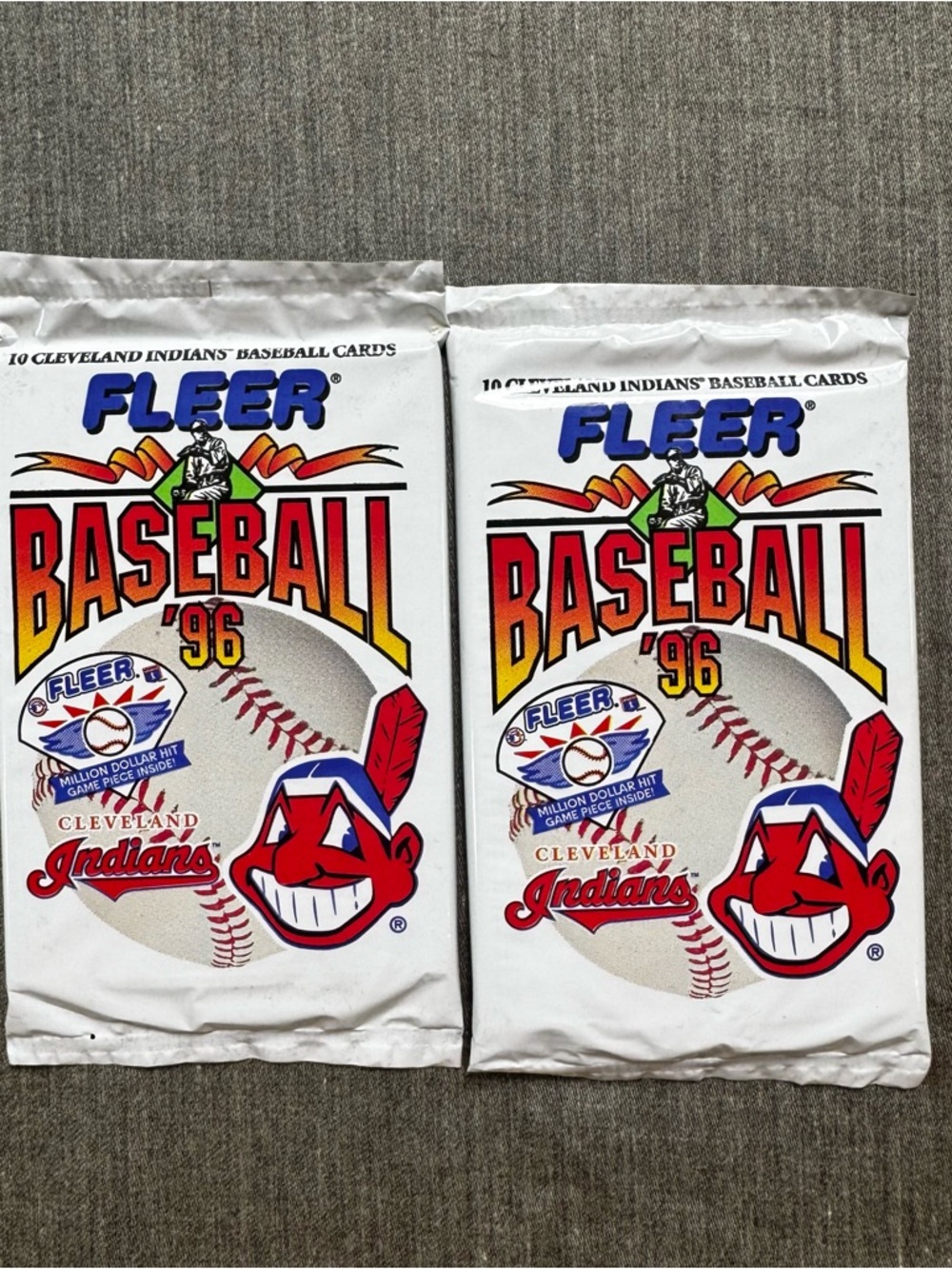 2 New 1996 Fleer 10-Card Cleveland Indians Team Set Sealed Pack Chief Wahoo Logo